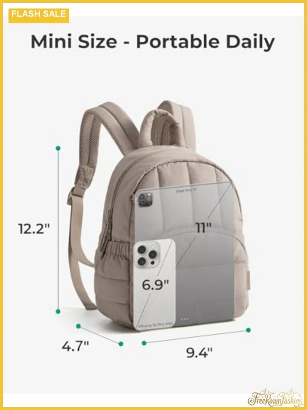 Mini Quilted Puffer Backpack for Women, Water-Resistant Daypack with Anti-Theft